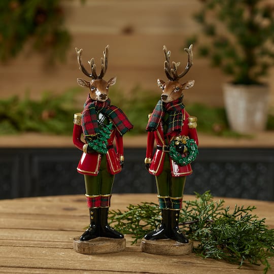 Melrose 10.75" Plaid Deer Nutcracker Figurines Set